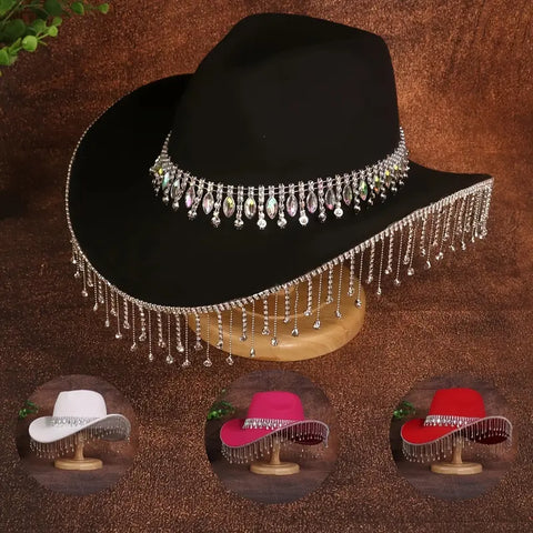 Elegant Rhinestone Tassel Cowboy Hat