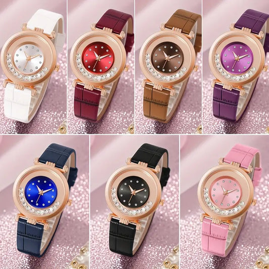 Elegant Rhinestone Quartz Watch with Sunburst Dial