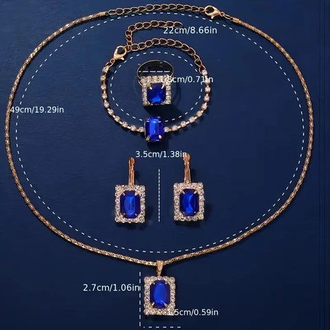 Women Fashion Retro PU Leather Band Quartz Watches+Crystal Jewelry Set