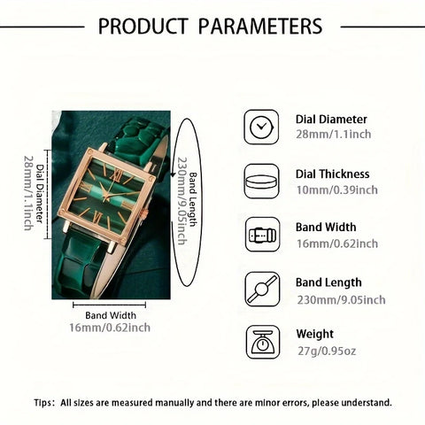 5pcs/Set Casual Simple Pointer Square  Watch Set With  PU Leather Strap