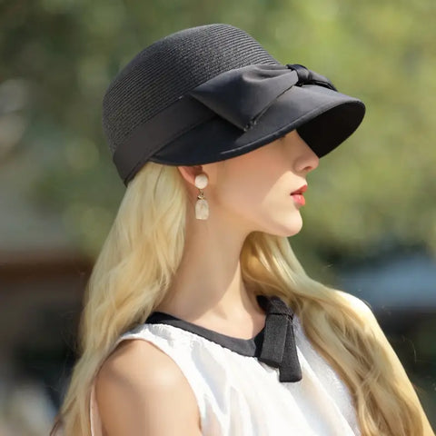 Wide Brim Sun Hat with Decorative Bow