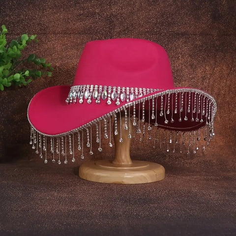 Elegant Rhinestone Tassel Cowboy Hat