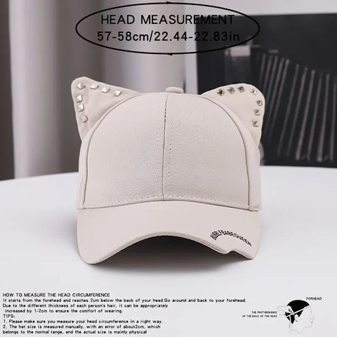 Cat Ear Baseball Cap with Rivet Accents