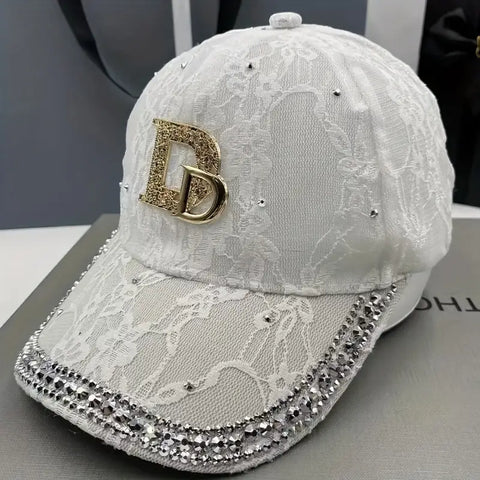 Trendy Letter "D" with Rhinestone Embellishments Baseball Cap
