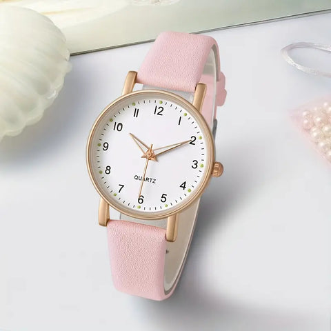PU Leather Quartz Watch With Elegant Rose Gold Accents