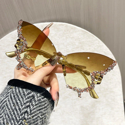 Butterfly-Shaped Rimless Glasses with Sparkling Rhinestone Accents