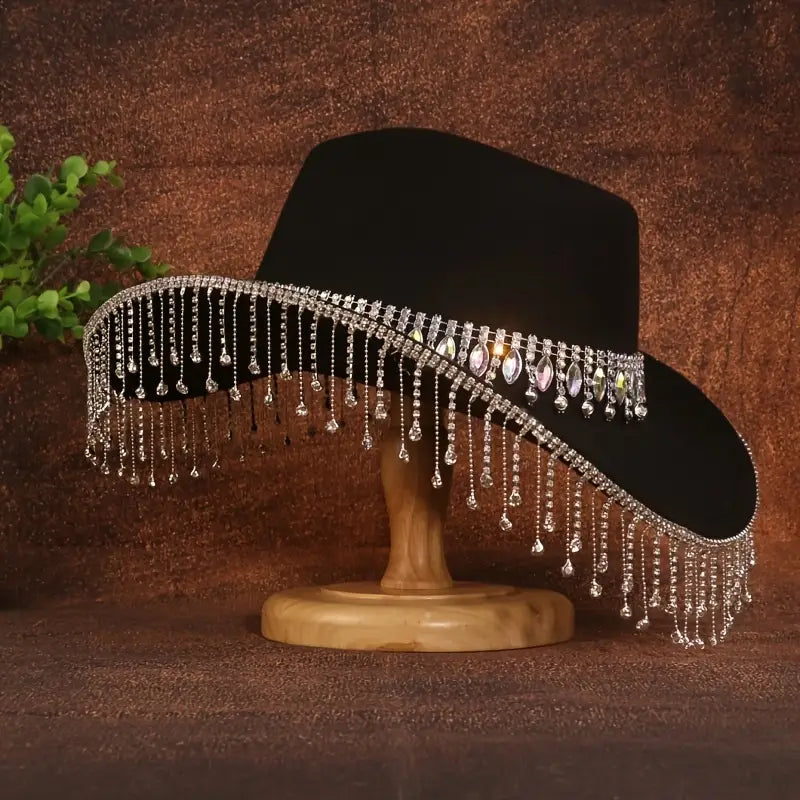 Elegant Rhinestone Tassel Cowboy Hat