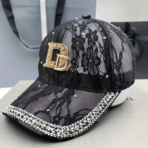 Trendy Letter "D" with Rhinestone Embellishments Baseball Cap