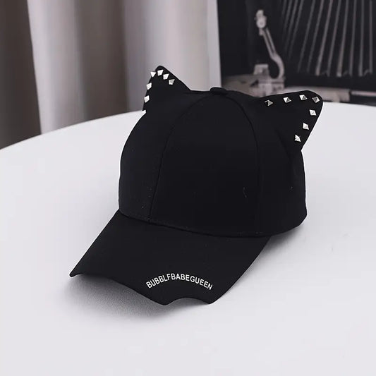 Cat Ear Baseball Cap with Rivet Accents