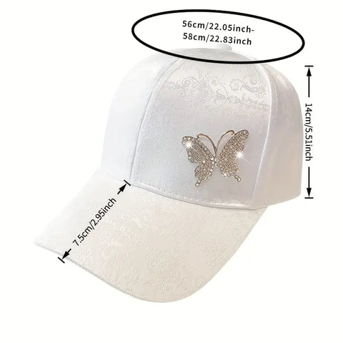 Elegant Polyester Baseball Cap  with Rhinestone Butterfly Design