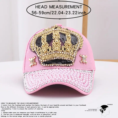 Cotton Baseball Cap with Rhinestone Crown