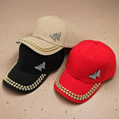 Baseball Cap with Butterfly Chain Decoration