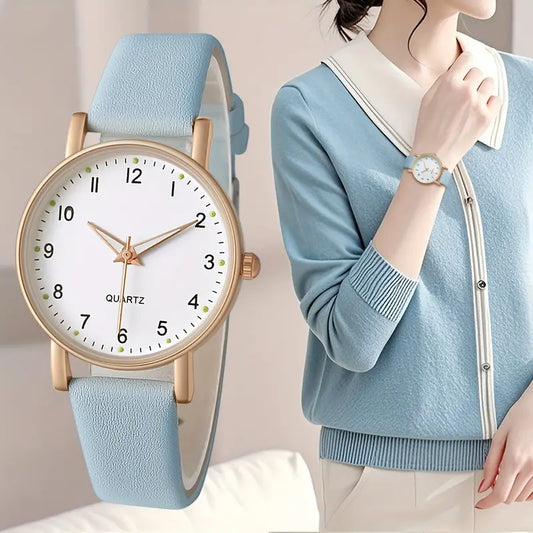 PU Leather Quartz Watch With Elegant Rose Gold Accents