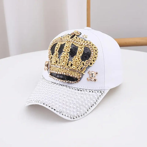 Cotton Baseball Cap with Rhinestone Crown