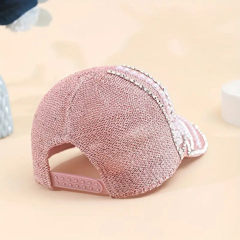 Sparkling Sequin Phoenix Tail Baseball Cap with Faux Pearl Accents