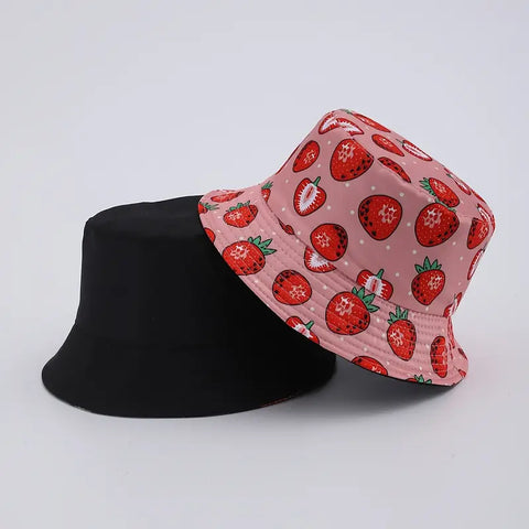 Reversible Strawberry Print Bucket Hat