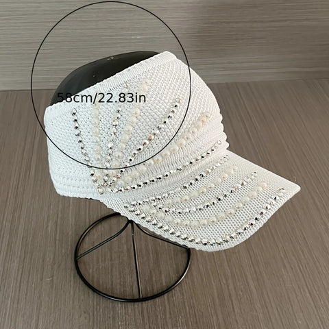Baseball Cap with White Bead Design