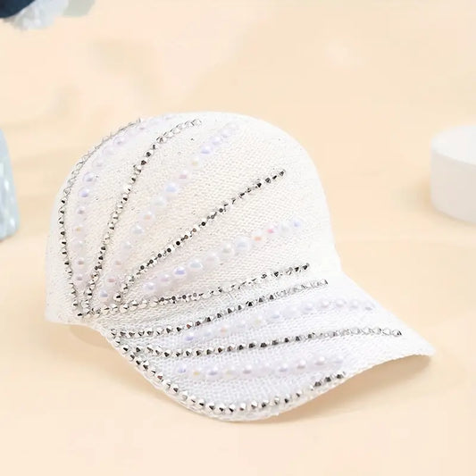 Sparkling Sequin Phoenix Tail Baseball Cap with Faux Pearl Accents