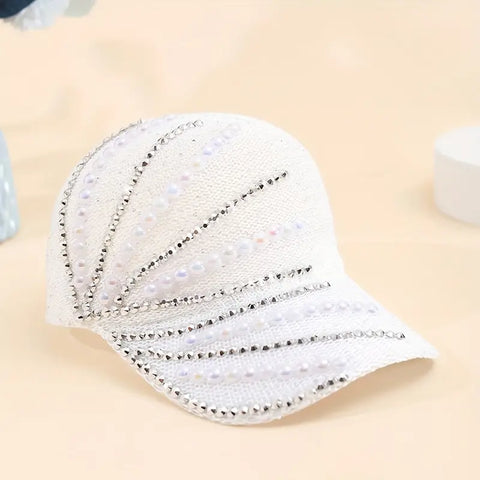 Sparkling Sequin Phoenix Tail Baseball Cap with Faux Pearl Accents